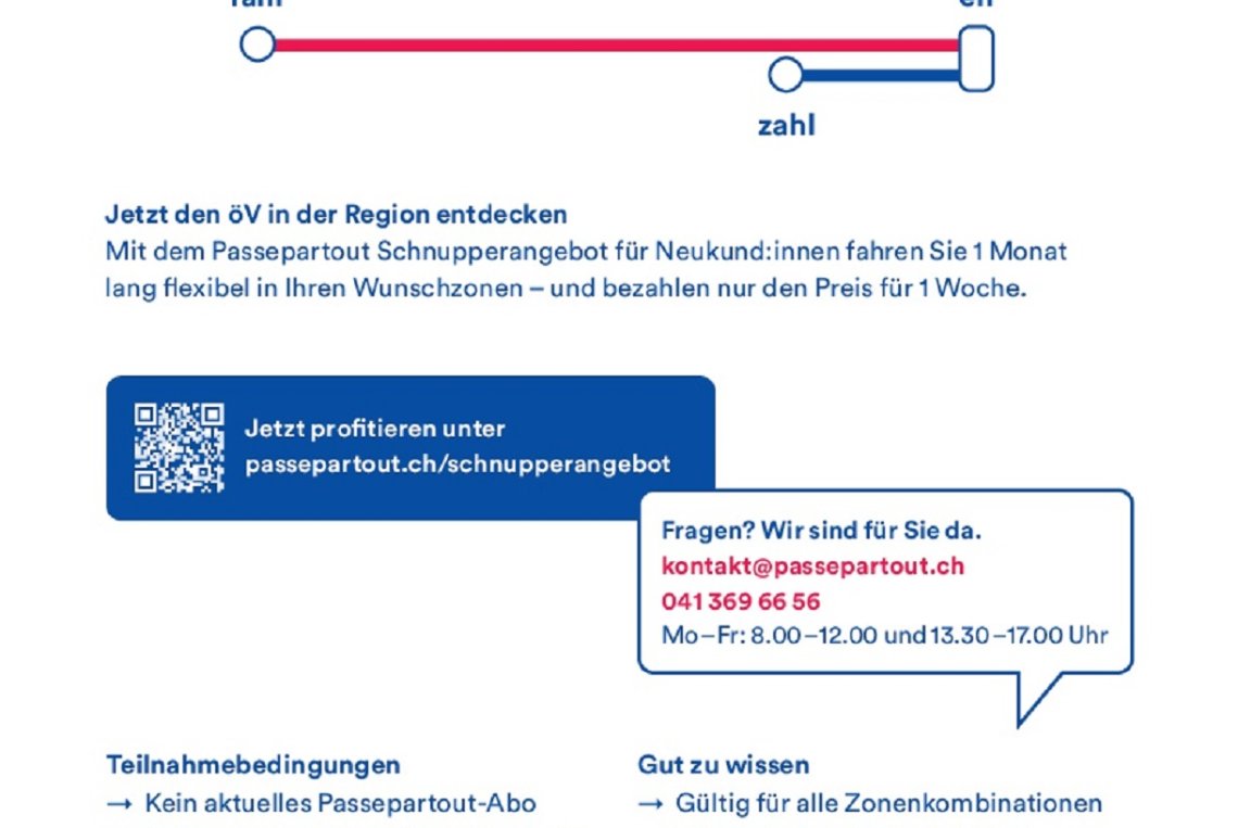 Jetzt öV-Angebot testen: 1 Woche zahlen, 1 Monat fahren